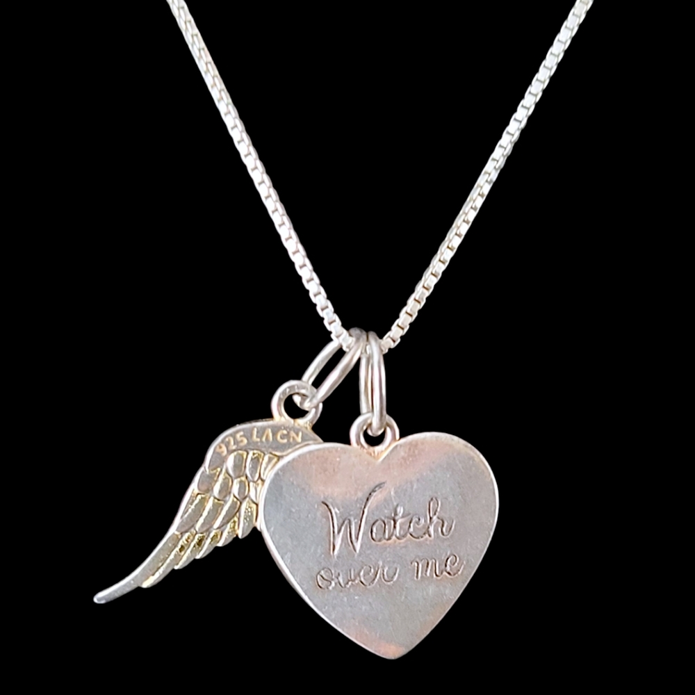 Fine Italian Sterling Silver Chain with Heart and Wing Pendants